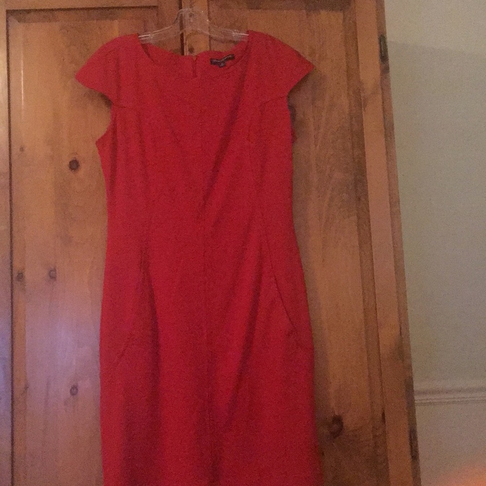 SHARAGANO Cherry-Red capped-sleeve shift dress